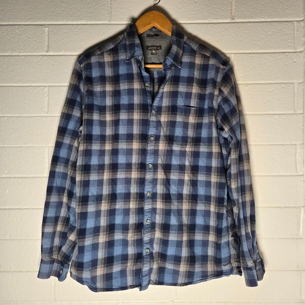 Eddie Bauer Plaid Button Shirt Mens XL Tall Classic Fit 100% Cotton Casual Layer